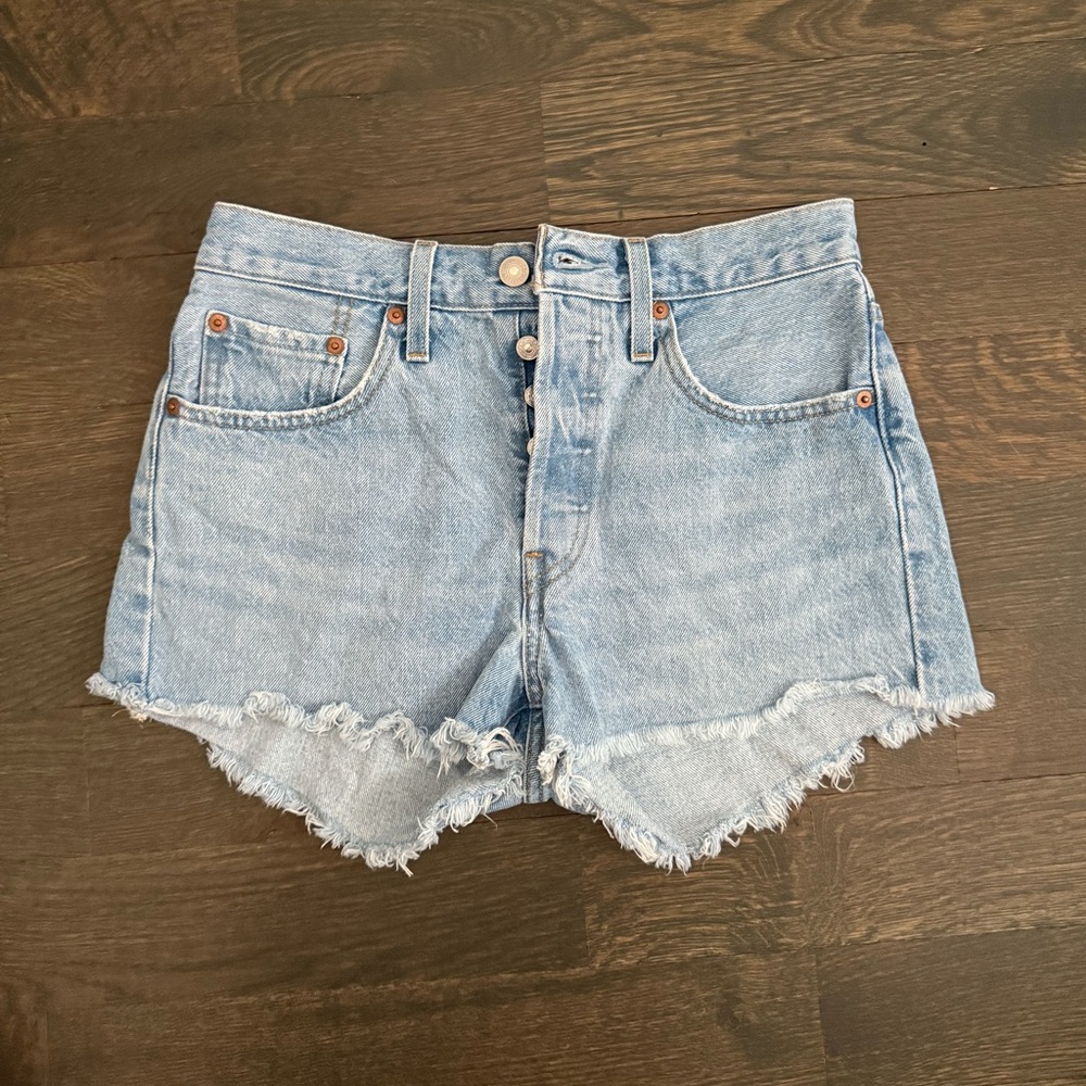 Levi's Light Wash Frayed Jean Shorts